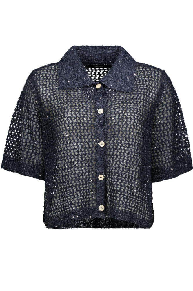 VMLEILANI GLITTER 2/4 POLONECK CARD 10327753 Navy Blazer/W. Silver